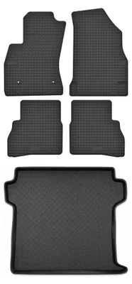 Image de Tapis en caoutchouc + bac de coffre pour Fiat Doblo II 2010-2020 (break, 5 places) – 5 pièces, noirs, sur mesure