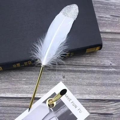 Produktbild von Vintage Kalligraphie Feder Set mit 5 Schreibfedern Tintenfeder Stift Kalligraphie-Set Unterschrift Schreibset - Farbe: Weiß mit Glitzer