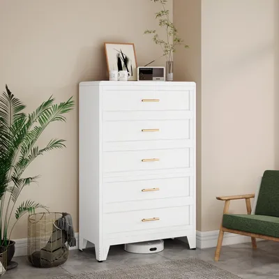 Produktbild von Metallkommode 5 Schubladen 60 x 135 cm Weiß