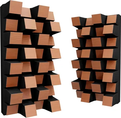 Immagine prodotto di Confezione da 2 diffusori acustici | Diffusione e assorbimento acustico 2D | 50 x 25 cm | Controllo del rumore e riduzione dell'eco | [Sirius-HALF | Ciliegio]