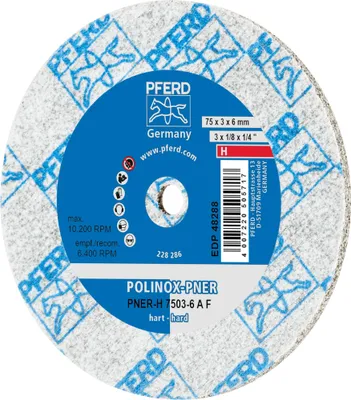 Produktbild von PFERD TOOLS POLINOX verpresstes Vlies-Rad PNER Ø 75x3 mm Bohrung-Ø 6 mm Hart A Fein für Finish