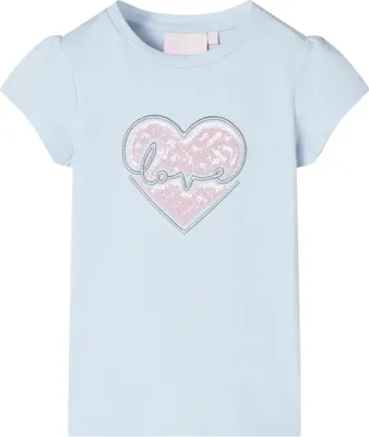 Produktbild von Kinder T-Shirt Hellblau Gr. 128 mit Herz aus Pailletten