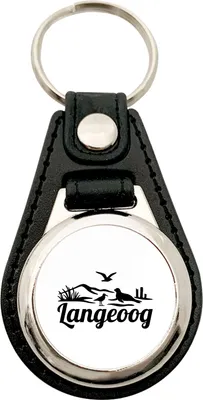 Produktbild von Huuraa Schlüsselanhänger Langeoog Strandmotiv Metall mit Kunstleder Schlüsselring Einkaufswagenchip Geschenkidee