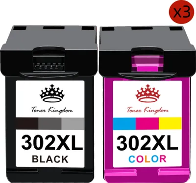 Produktbild von 6pcs 302 XL HP Druckerpatronen 302XL Tintenpatronen Ersatz für HP 302 Officejet 3831 5230 5220 3833 4650 3830 Envy 4525 4520 4524 DeskJet 3630 3636 1110 2130 (3 Schwarz, 3 Tri-Colour)