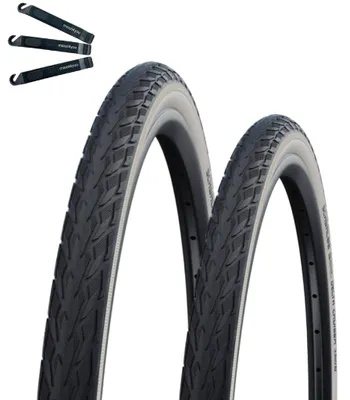 Produktbild von 2 x Schwalbe Delta Cruiser Plus Fahrradreifen Active PunctureGuard Green Compound E-25 Schwarz/Weiß+Reflex 37-590 (26 x 1 3/8") inkl. maxxi4you Reifenheber