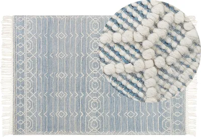 Zdjęcie produktu dla BELIANI Dywan niebieski wełna bawełna 160 x 230 cm ręcznie pleciony prostokątny z frędzlami geometryczny wzór