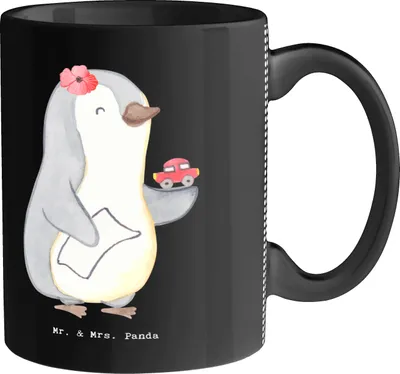 Produktbild von Mr. & Mrs. Panda Kaffeebecher Autohändlerin Herz - Schwarz - Geschenk, Fahrschule, Autokauf, Becher, Tasse, Autoverkäuferin, Autohandel, Pott, Geschenktasse, Kaffeetasse