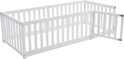 Produktbild von Kinderbett mit Zaun und Tür, ohne Lattenrost, 90x200 cm, Babybett mit Rausfallschutz, Holzbett, Einzelbett