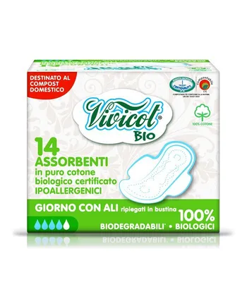 Image de SERVIETTES HYGIÉNIQUES À AILETTES POUR LA JOURNÉE ECO, 14 pièces - VIVICOT