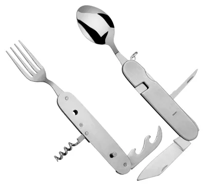 Produktbild von Campingbesteck - Klappbesteck - Reisebesteck - Outdoorbesteck 6-fach Multi-Tool-Besteck - mit Befestigungsöse