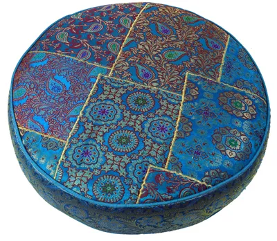 Produktbild von Orientalisches Rundes Patchwork Kissen 50 cm, Sitzkissen, Bodenkissen mit Baumwollfüllung - Blau, Viskose, Zierkissen, Dekokissen, Sofakissen