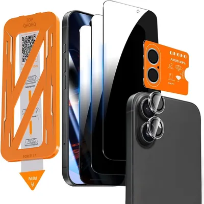 Immagine prodotto di Pellicola protettiva per iPhone 17, confezione da 3 pezzi, con protezione anti-sbirciamento (25°), protezione della fotocamera, resistente ai graffi, anti-impronte e per schermi da 6,3 pollici