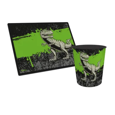 Produktbild von itenga Papierkorb mit Schreibunterlage Motiv T-Rex Set