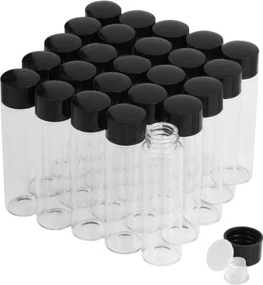 Productafbeelding van Glasflessen 20 ml - transparant - 25 stuks - lekvrij - voor vloeistoffen en poeders