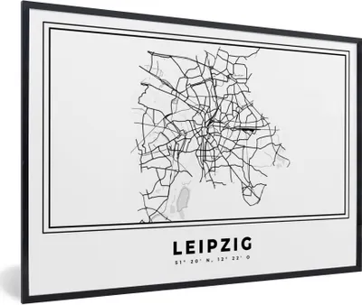 Produktbild von MuchoWow® Gerahmtes Poster Stadtplan - Deutschland - Schwarz und weiß - Leipzig - Karte 90x60 cm - Poster mit Schwarzem Bilderrahmen Wandposter Rahmen Foto Bilder - Fotorahmen - Foto-Plakat