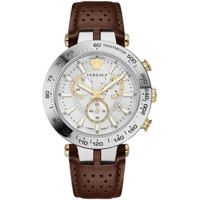 Produktbild von Versace VEJB00122 V-Race Bold Chrono weiß/silber gold braun Leder Herren Uhr NEU