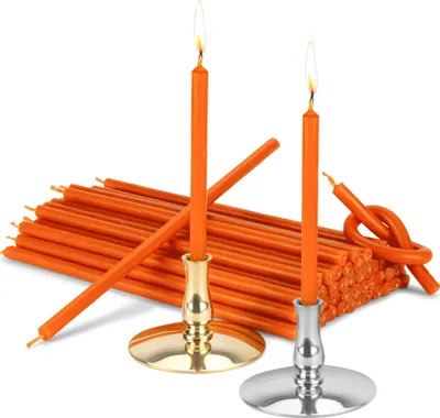 Produktbild von Set 2x Kerzenhalter mit Stabkerzen orange Tropffrei L 16cm Paraffinwachs 40027