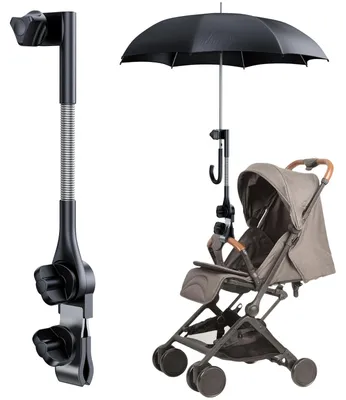 Immagine prodotto di Omgoods - Portaombrello regolabile a 360° - Portaombrello per passeggino - Clip per ombrello - Morsetto universale - Posizionamento flessibile - Adatto anche per carrozzine