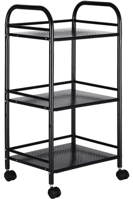 Obrázek produktu pro Kuchyňský vozík Odkládací vozík - Kovový - 4 otočná kolečka - 3 police - Černá - 40 x 35 x 75 cm - Do koupelny a kuchyně
