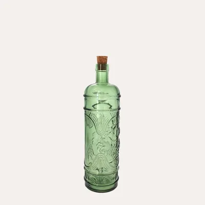 Image de KEYHOMESTORE | Bouteille en verre vert avec bouchon en liège, H. 30 x 8 cm