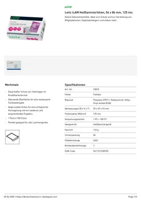 Imagen del producto de Leitz 33810 - Funda para película - Tarjeta de crédito, brillante, 125 mym, 100 unidades