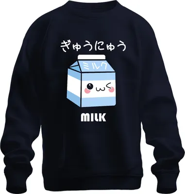 Immagine prodotto di Kawaii cartone del latte carino faccia giapponese ミルク ぎゅうにゅう carino unisex felpa maglione, navy, M