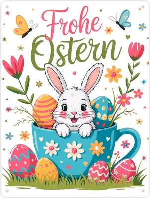 Produktbild von Frohe Ostern Metallschild XXL in 28x38 cm mit Hase