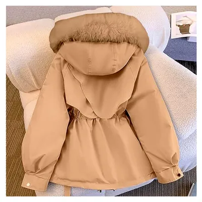 Produktbild von Winterjacke Damen mit Kunstpelz Kapuzen Wintermantel Warm Gefüttert Jacke Mantel Frauen Winter Jacken Mit Reissverschluss Knöpfen Übergangsjacke Daunenjacke Steppjacke Kapuzenjacke