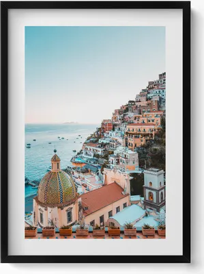 Produktbild von Positano Amalfiküste Italien– Wandbild mit Rahmen – Gerahmtes Bild  – Wanddekoration – 50x70 cm –  Schwarz Rahmen