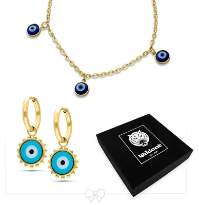 Produktbild von wildcat Ohrringe - Little Nazar Eye Bracelet with Hoops Set aus Chirurgenstahl 316L, Körperstelle: Ohr, Onesize, Gold