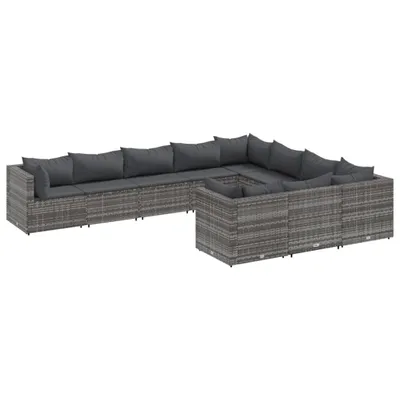 Produktbild von 10-tlg. Garten-Sofagarnitur mit Kissen Grau Poly Rattan