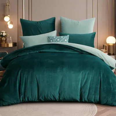 Produktbild von Bettwäsche-Set 220x240cm 3-teilig Grün Hellgrün Flanell Fleece mit 2 Kissenbezügen 80x80cm