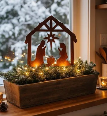 Productafbeelding van Omgoods - Decoratieve Kerststal Tuinplug van Metaal