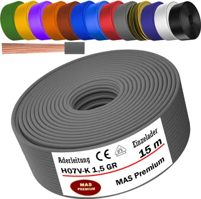Produktbild von 15m Aderleitung H07 V-K GR 1x1,5 mm² Grau Einzelader flexibel