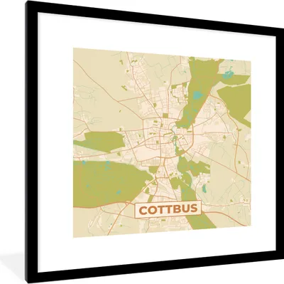Produktbild von MuchoWow® Gerahmtes Poster Cottbus - Karte - Vintage - Stadtplan 40x40 cm - Poster mit Schwarzem Bilderrahmen Wandposter Rahmen Foto Bilder - Poster - Plakat im Rahmen