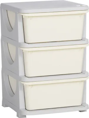 Produktbild von HOMCOM Schubladenschrank für Kinder mit Stauraum Aufbewahrungsboxen Spielzeug-Organizer Spielzeugkiste drei Ebenen für Kinderzimmer 3-6 Jahre Kindermöbel Cremeweiß 37 x 37 x 56,5 cm