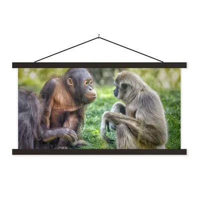 Produktbild von MuchoWow® Textilposter Affen - Tiere - Familie 60x30 cm mit schwarzem Rahmen - Textilien