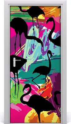 Produktbild von Tulup Türaufkleber 95x205 cm Dekorative Aufkleber Selbstklebend Wasserdichte Tapete Abnehmbar Schlafzimmer Wohnzimmer Wohnkultur - Flamingos Wand