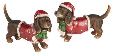 Produktbild von Formano 2er Set Weihnachts-Dackel Dekofiguren 22 x 13 cm Kunstsein Indoor