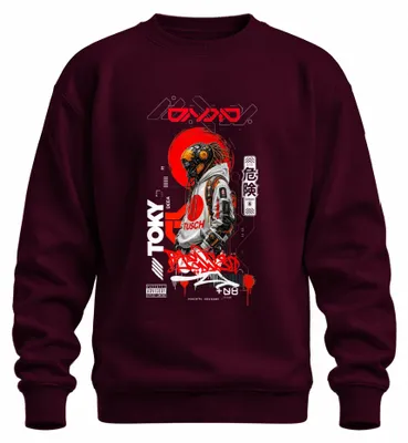 Produktbild von TUSCH Cyberpunk Techwear Maske Japan Streetwear Y2K Manga Sweatshirt Pullover, Burgundy, 3XL