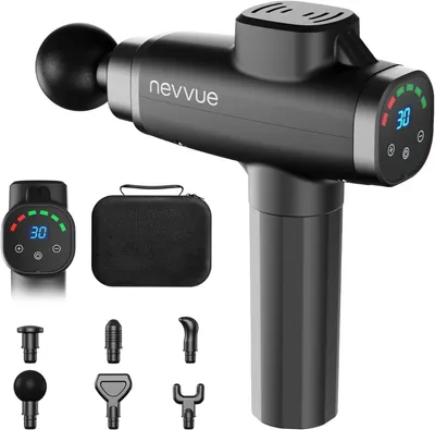 Produktbild von Massagepistole, Massage Gun mit 30 Geschwindigkeiten und 6 Massageköpfe, Leise Handmassagegeräte mit LED-Touchdisplay, Tragbar und Reisefreundlich