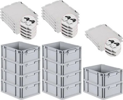 Produktbild von SuperSparSet 10x Eurobox NextGen Grip mit Scharnierdeckel und schwarzen Schiebeschnappverschlüssen | HxBxT 17x30x40cm | 16 Liter | Grau | Griffe geschlossen | Glatter Boden | Eurobehälter, Transportbox, Transportbehälter, Stapelbehälter