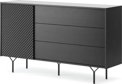 Produktbild von Komodee, Kommode ORILLIA KSZ144 - Schwarz - Gefräste Front - 3 Schubladen - Breite 144 cm, Höhe 83 cm, Tiefe 38 cm