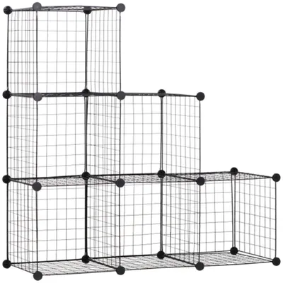 Produktbild von Steckregal,Regalsystem mit 6 Fächern, DIY Würfelregal aus Drahtgitter, Stufenregal für Wohnzimmer 109 x 37 x 109 cm