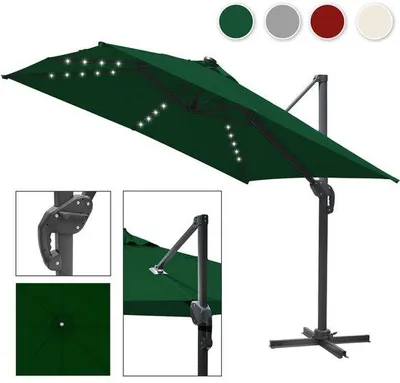 Image de Parasol pour jardin, diamètre 3 mètres, protection UV 50+, rotation à 360°, inclinaison réglable, éclairage LED