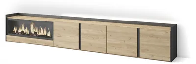 Produktbild von TV-Möbel Holzeffekt eiche schwarz 315x35x50cm Kamin mit Feuereffekt
