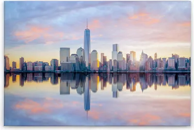 Produktbild von Leinwandbild Amerika 60 x 90 cm - Wandbild New York Blau Grau - Keilrahmen Skyline Wohnzimmerdeko Wanddeko Wandgemälde