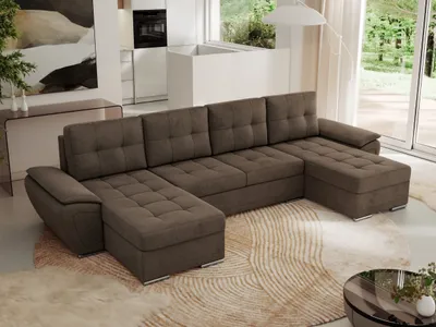 Produktbild von MKS MEBLE Sofa mit Schlaffunktion - Wohnlandschaft u form - Ecksofa mit Schlaffunktion und Bettkasten - Schlafsofa - Couch - Schlafsofa mit Bettkasten - Umbria U - Braun Velvet