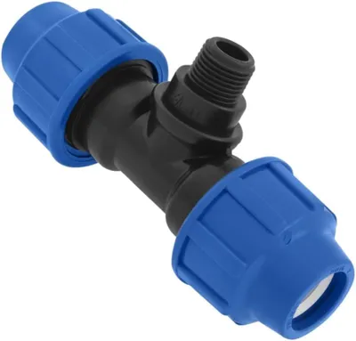 Obrázok produktu pre T-kus pre potrubie z polyetylénu (PE), 20 mm x 1/2 palca x 20 mm, s vonkajším závitom, určený pre vodovodné systémy