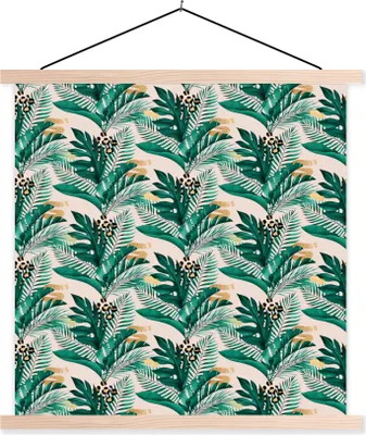 Produktbild von MuchoWow® Textilposter Tropisch - Blau - Blätter 60x60 cm mit holzfarbenen Rahmen - Wanddekoration
